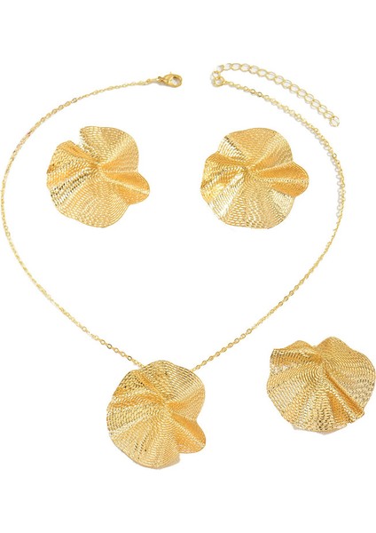 YUANYING-5169 Altın Pileli Lotus Yaprağı Tasarımlı Takı Seti (Yurt Dışından)
