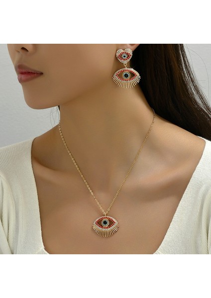 YUANYING-5124 Altın Hip-Hop Tarzı Şeytan Gözü Takı Seti (Yurt Dışından) fiyatları