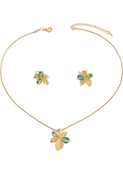 YUANYING-5407-8 Altın Işlemeli Değerli Taşlı Çiçek Takı Seti (Yurt Dışından)