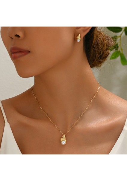 YUANYING-5428-1 Altın Deniz Kabuğu Işlemeli Inci Takı Seti (Yurt Dışından) fiyatları
