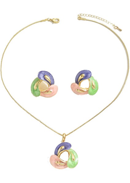 YUANYING-5416-10 Altın Döner Renkli Su Damlası Takı Seti (Yurt Dışından)