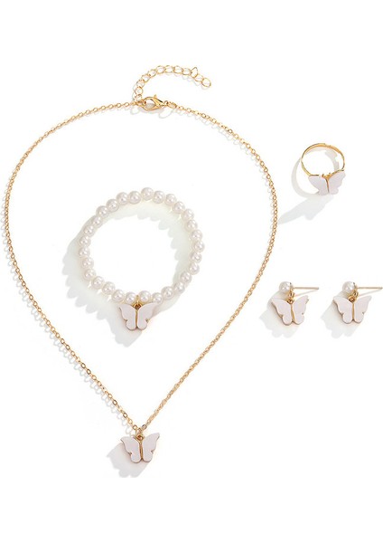 YUANYING-006 Beyaz Kelebek Dörtlü Takı Seti (Yurt Dışından)