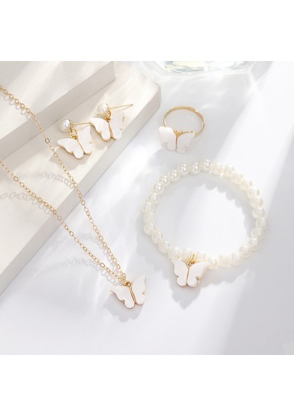 YUANYING-006 Beyaz Kelebek Dörtlü Takı Seti (Yurt Dışından) fiyatları