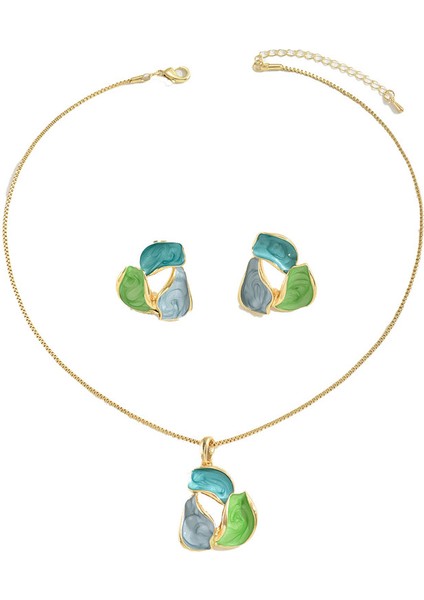 YUANYING-5416-17 Altın Yaprak Küpe Kolye Ucu Takı Seti (Yurt Dışından)