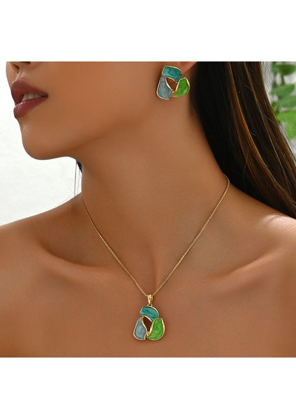 YUANYING-5416-17 Altın Yaprak Küpe Kolye Ucu Takı Seti (Yurt Dışından) fiyatları