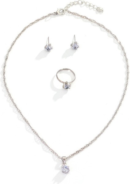 YUANYING-0012 Gümüş Kakmalı Zirkonyum Takı Seti (Yurt Dışından)