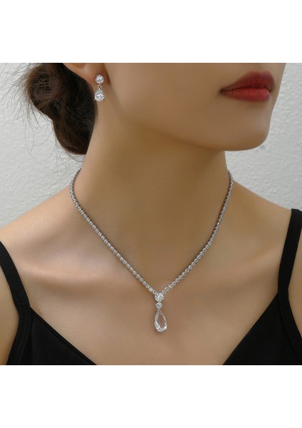 YUANYING-4811 Gümüş Damla Şeklinde Kakma Zirkon Takı Seti (Yurt Dışından) fiyatları