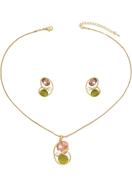 YUANYING-5407-11 Altın Kore Uyumu Değerli Taşlı Takı Seti (Yurt Dışından)