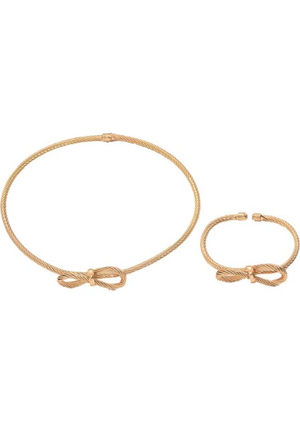 YUANYING-5637 Altın Geometrik Fiyonklu Takı Seti (Yurt Dışından)