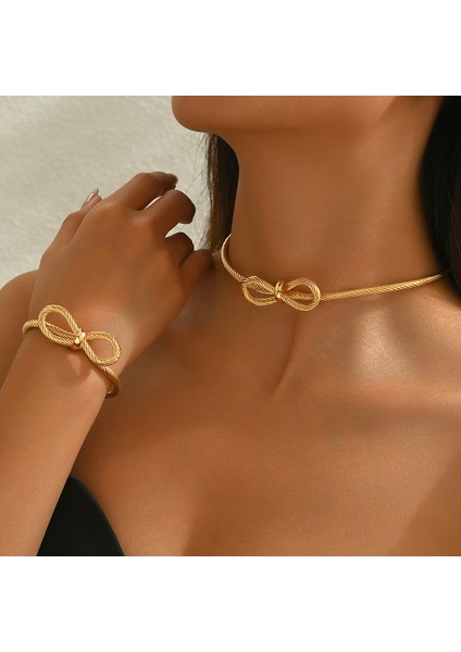 YUANYING-5637 Altın Geometrik Fiyonklu Takı Seti (Yurt Dışından) fiyatları