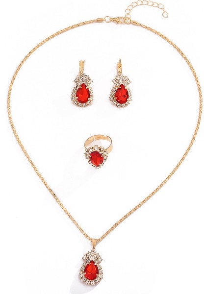 YUANYING-0013 Kırmızı Zirkon Taşlı Takı Seti (Yurt Dışından)