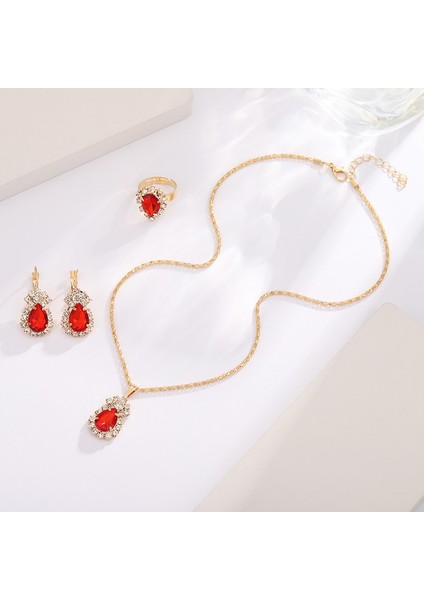 YUANYING-0013 Kırmızı Zirkon Taşlı Takı Seti (Yurt Dışından) fiyatları