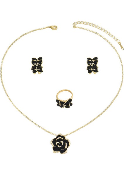YUANYING-5163 Altın Çok Yönlü Siyah Gül Şeklinde Takı Seti (Yurt Dışından)