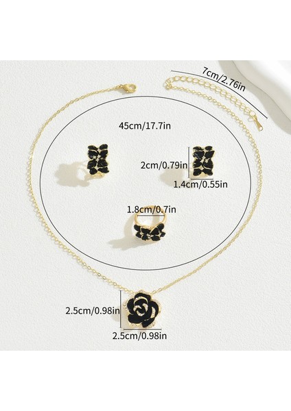 YUANYING-5163 Altın Çok Yönlü Siyah Gül Şeklinde Takı Seti (Yurt Dışından) modelleri