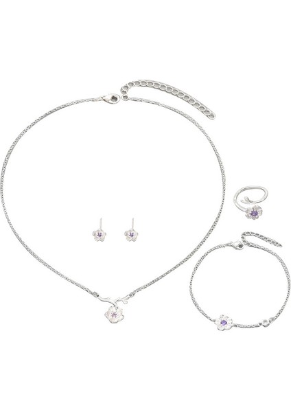 YUANYING-5436 Gümüş Çiçek Işlemeli Zirkon Taşlı Takı Seti (Yurt Dışından)