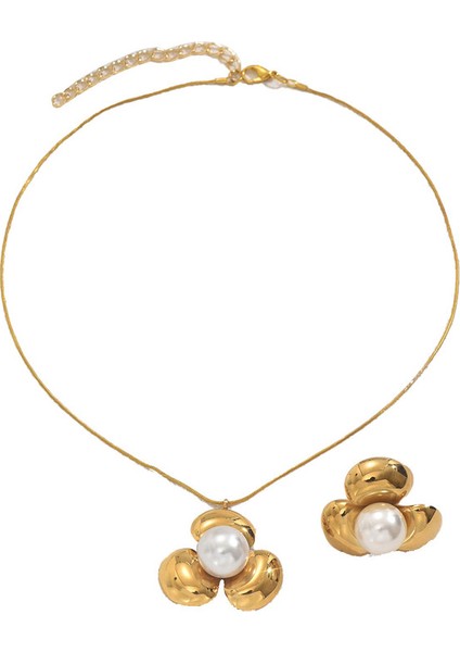 YUANYING-5640 Altın Çiçek Işlemeli Inci Takı Seti (Yurt Dışından)