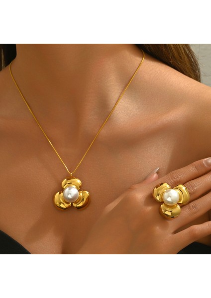 YUANYING-5640 Altın Çiçek Işlemeli Inci Takı Seti (Yurt Dışından) fiyatları