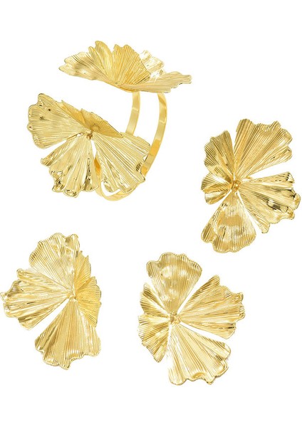 YUANYING-7706 Altın Çiçek Desenli Takı Seti (Yurt Dışından)