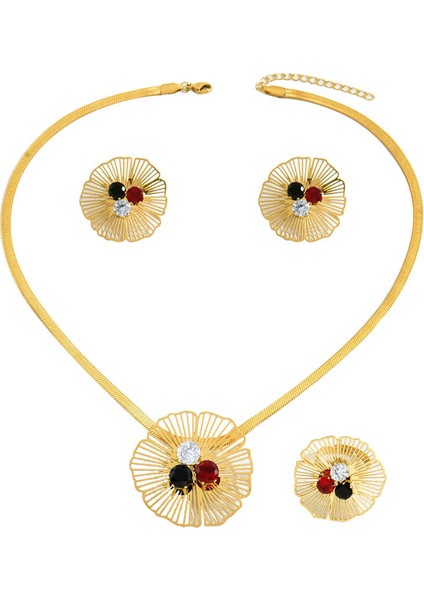 YUANYING-41735 Altın Işıklı Lüks Çiçek Takı Seti (Yurt Dışından)