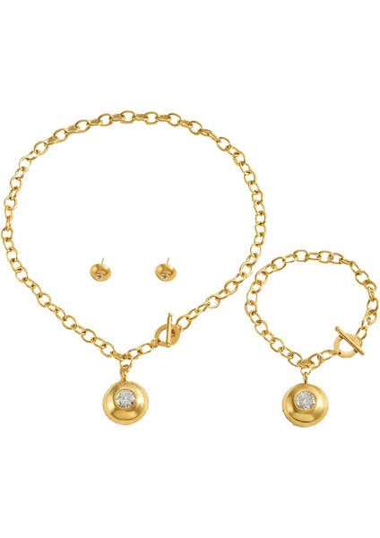 YUANYING-5505 Altın Geometrik Yüzük Işlemeli Zirkon Taşlı Takı Seti (Yurt Dışından)