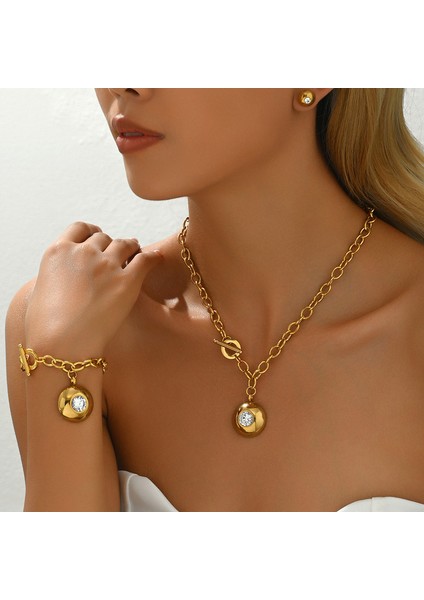 YUANYING-5505 Altın Geometrik Yüzük Işlemeli Zirkon Taşlı Takı Seti (Yurt Dışından) fiyatları