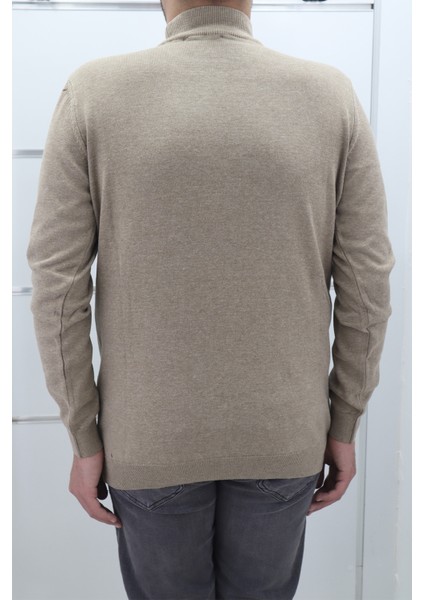 Fistan Store Erkek Koyu Bej Düz Spor Kesim Normal Kalıp Yarım Balıkçı Yaka Kışlık Yünlü Kazak modelleri