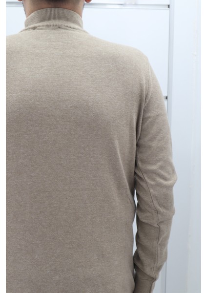 Fistan Store Erkek Koyu Bej Düz Spor Kesim Normal Kalıp Yarım Balıkçı Yaka Kışlık Yünlü Kazak fırsatları
