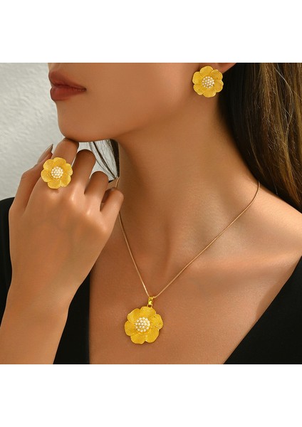 YUANYING-5634 Altın Çiçek Işlemeli Inci Takı Seti (Yurt Dışından) fiyatları