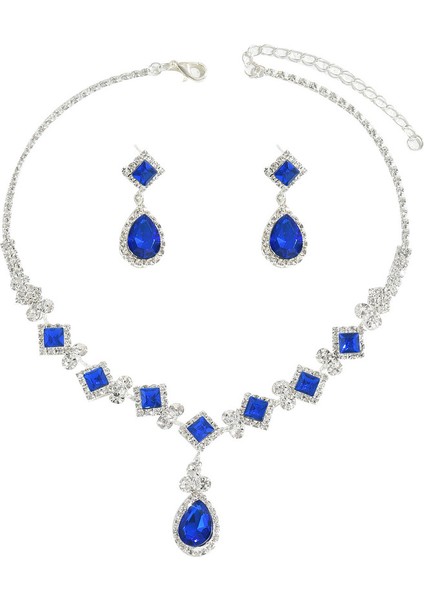 YUANYING-5308 Mavi Kare Damla Takı Seti (Yurt Dışından)