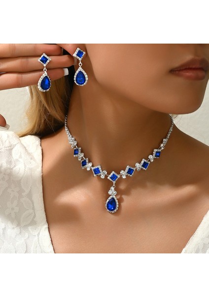 YUANYING-5308 Mavi Kare Damla Takı Seti (Yurt Dışından) fiyatları