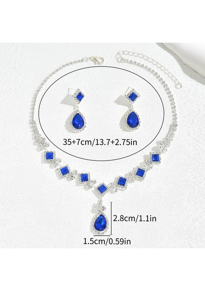 YUANYING-5308 Mavi Kare Damla Takı Seti (Yurt Dışından) modelleri