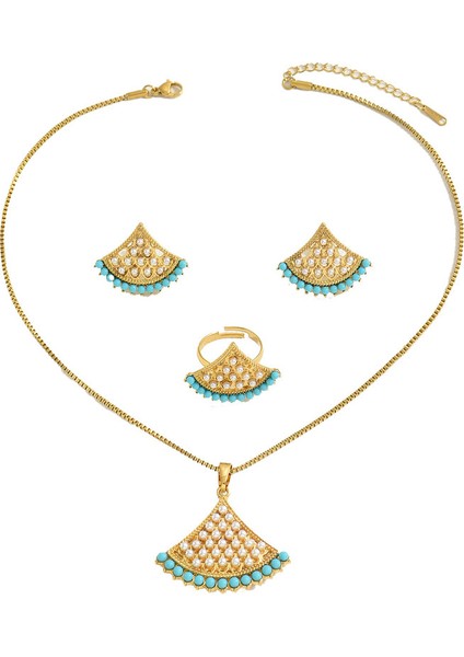 YUANYING-5397 Altın Yelpaze Şeklinde Kakma Inci Takı Seti (Yurt Dışından)