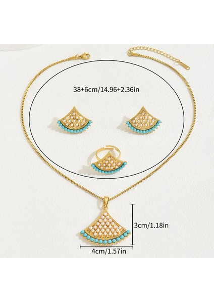 YUANYING-5397 Altın Yelpaze Şeklinde Kakma Inci Takı Seti (Yurt Dışından) modelleri