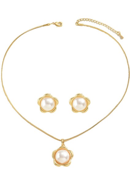 YUANYING-5557 Altın Kakma Inci Takı Seti (Yurt Dışından)