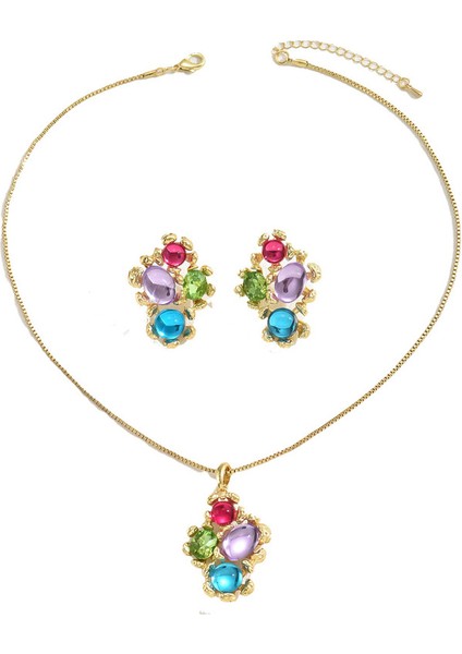 YUANYING-5416-8 Altın Kişilik Işlemeli Değerli Taşlı Takı Seti (Yurt Dışından)