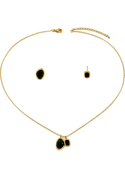 YUANYING-4874 Altın Sade Kakma Turkuaz Takı Seti (Yurt Dışından)