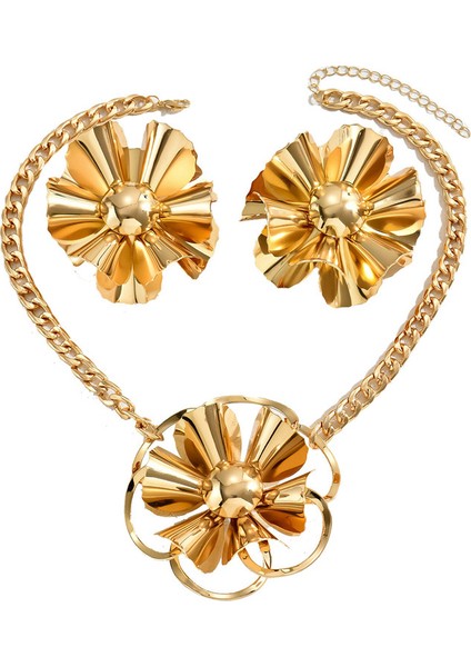 YUANYING-5133 Altın Kişiselleştirilmiş Büyük Çiçek Takı Seti (Yurt Dışından)