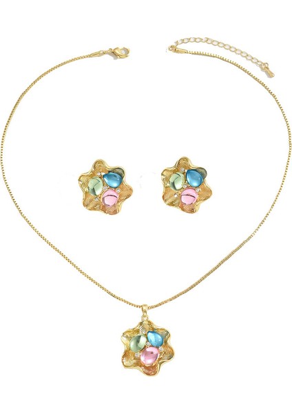 YUANYING-5416-16 Altın Kakmalı Yapay Taş Takı Seti (Yurt Dışından)