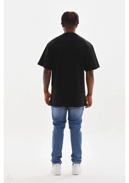 Unisex Kuşgözü Detaylı Baskılı Oversize T-Shirt - Siyah fiyatları
