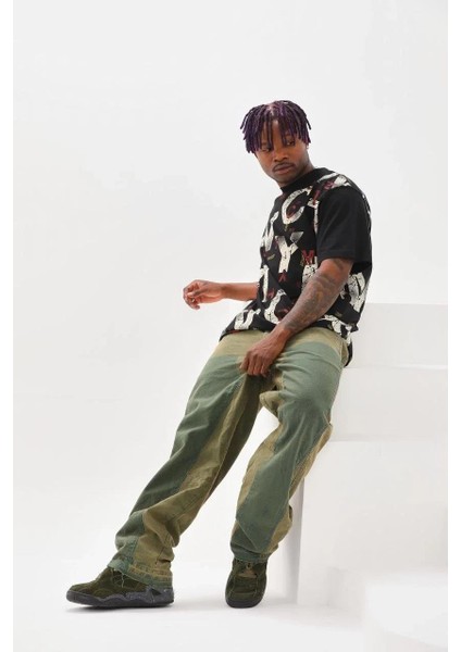 Unisex Baskılı Oversize T-Shirt - Siyah