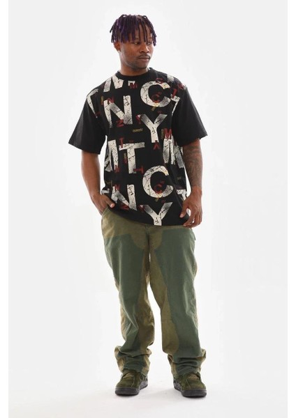 Unisex Baskılı Oversize T-Shirt - Siyah