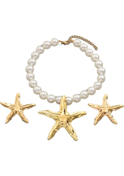 YUANYING-0039 Altın Deniz Yıldızı Inci Takı Seti (Yurt Dışından)
