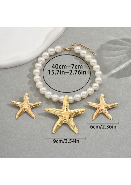 YUANYING-0039 Altın Deniz Yıldızı Inci Takı Seti (Yurt Dışından) modelleri