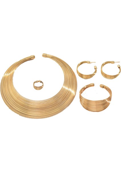YUANYING-0021 Altın Çok Katmanlı Metal Geometrik Çizgili Takı Seti (Yurt Dışından)