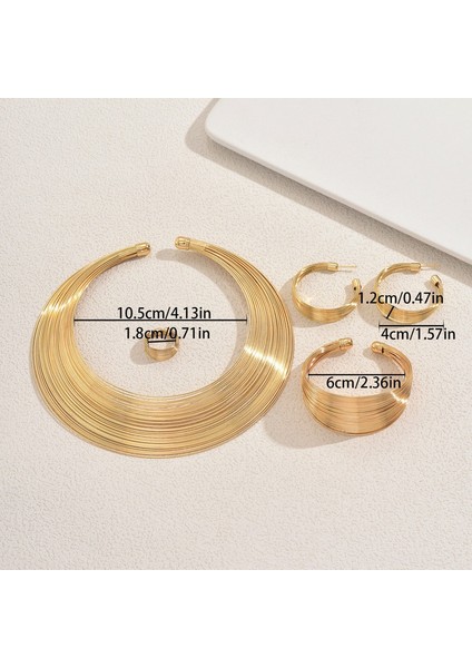 YUANYING-0021 Altın Çok Katmanlı Metal Geometrik Çizgili Takı Seti (Yurt Dışından) modelleri