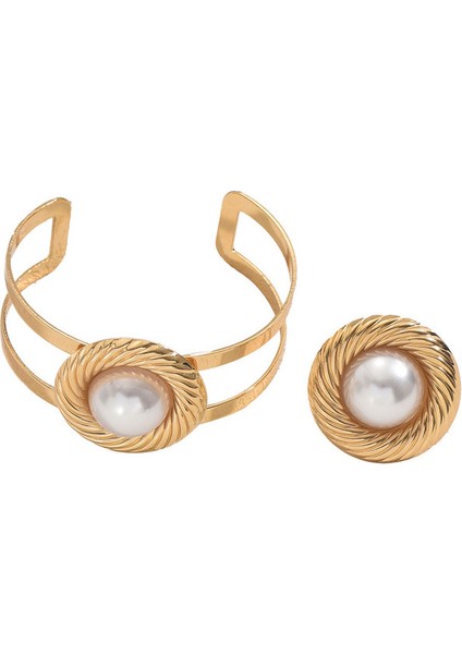 YUANYING-7739 Altın Yuvarlak Kakma Inci Takı Seti (Yurt Dışından)