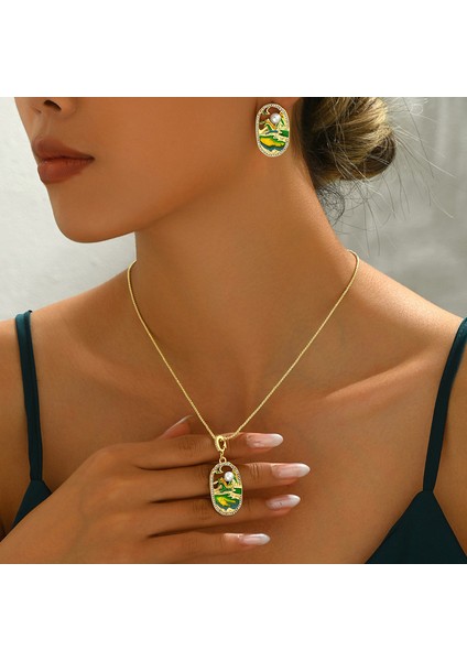 YUANYING-5539 Altın Yeşil Dağlar ve Yeşil Sular Kolye Takı Seti (Yurt Dışından) fiyatları