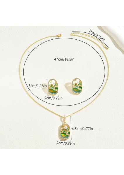 YUANYING-5539 Altın Yeşil Dağlar ve Yeşil Sular Kolye Takı Seti (Yurt Dışından) modelleri
