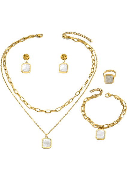 YUANYING-5142 Altın Çift Katmanlı Deniz Kabuğu Takı Seti (Yurt Dışından)