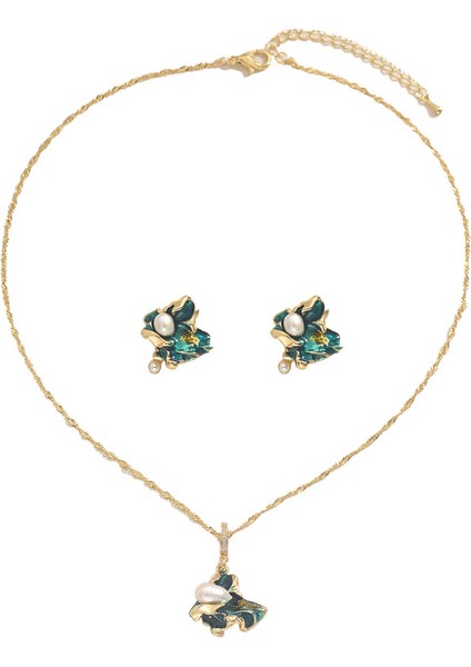 YUANYING-5578 Altın Geometrik Işlemeli Inci Takı Seti (Yurt Dışından)